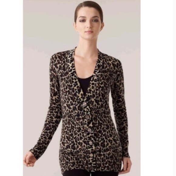 Tory Burch Sweaters | Tory Burch Ainsley Leopard Print Wool Cardigan | Color: Brown/Cream | Size: Xs | Kwithington's Closet